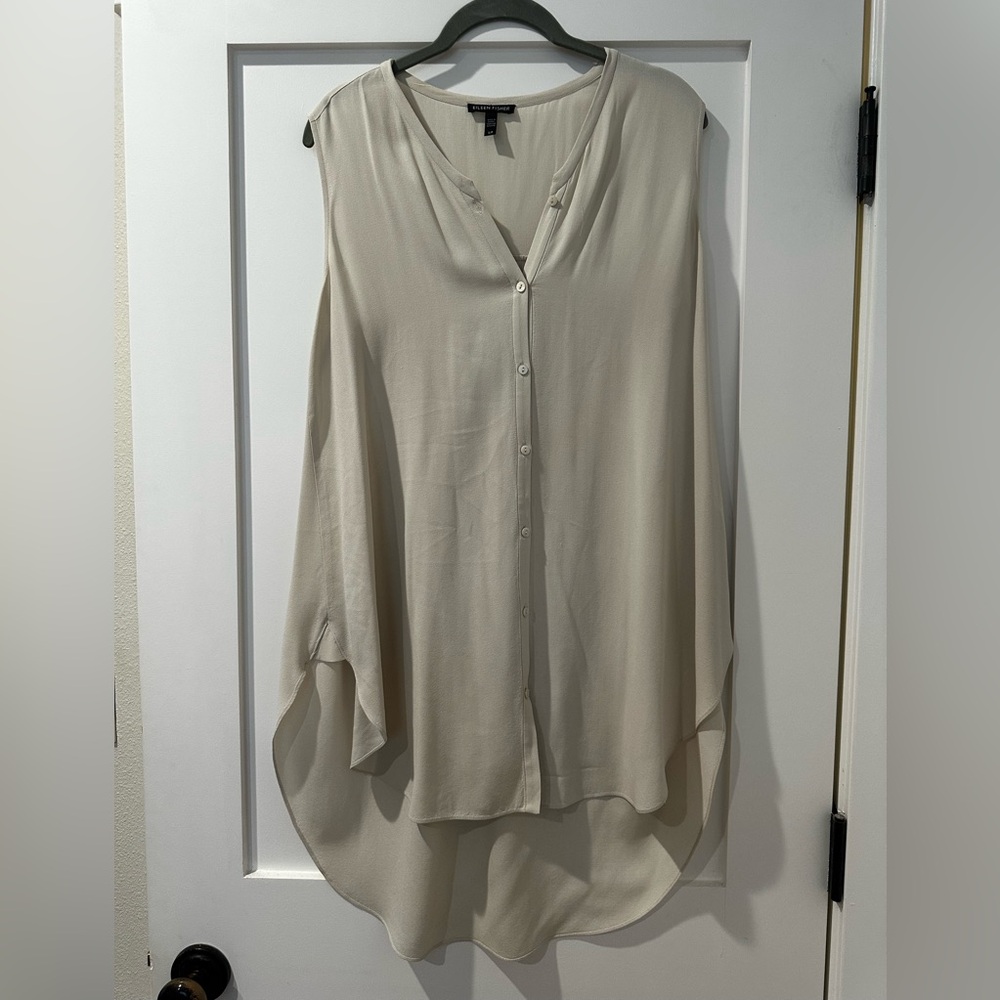 Eileen Fisher Elegant Cream Sleeveless Silk High-Low Tunic